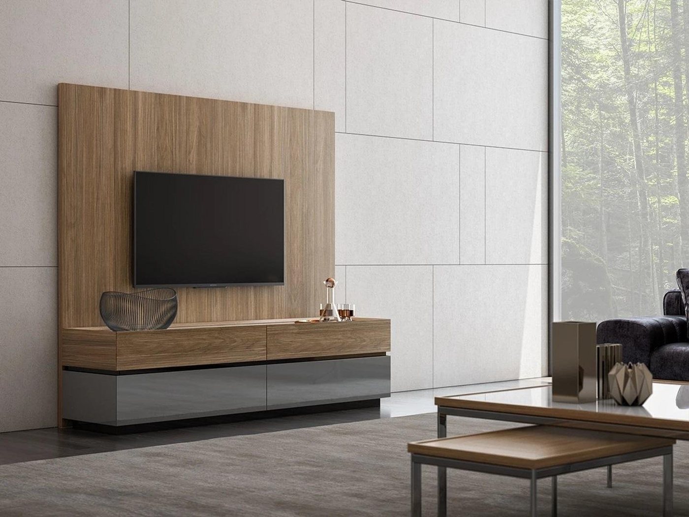 JVmoebel TV-Board Wohnwand TV Wand Holz Stil Modern Wohnzimmer Möbel TV-Ständer (1 St., 1x Wohnwand), Made in Europa von JVmoebel