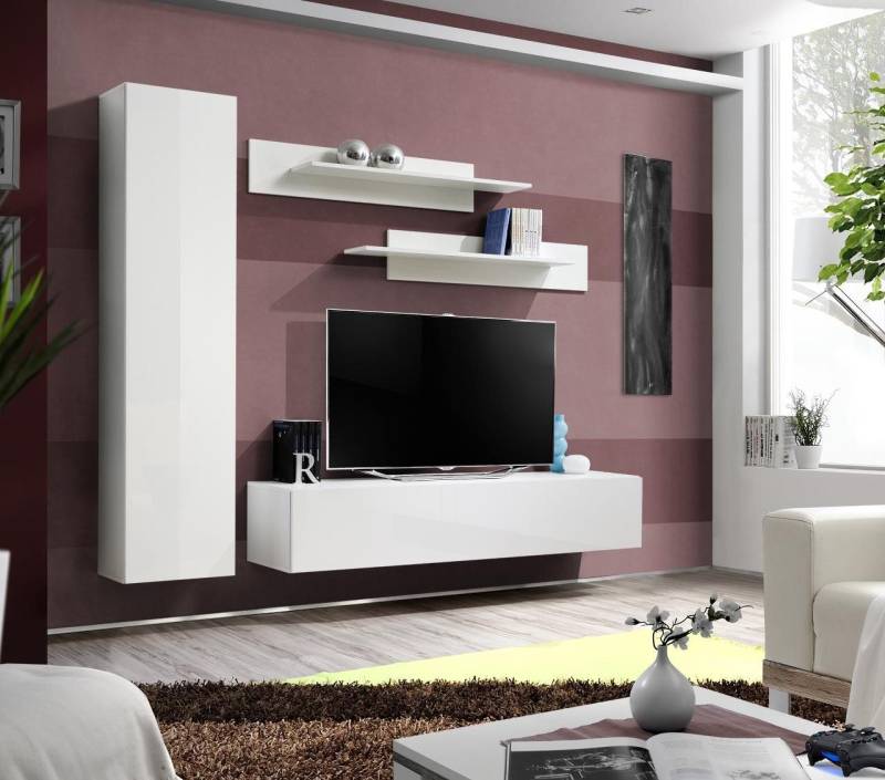 JVmoebel Wohnwand Wohnwand Weiß TV Ständer Designer Einrichtung Wohnzimmermöbel Wand, (Wohnwand), Made in Europa von JVmoebel