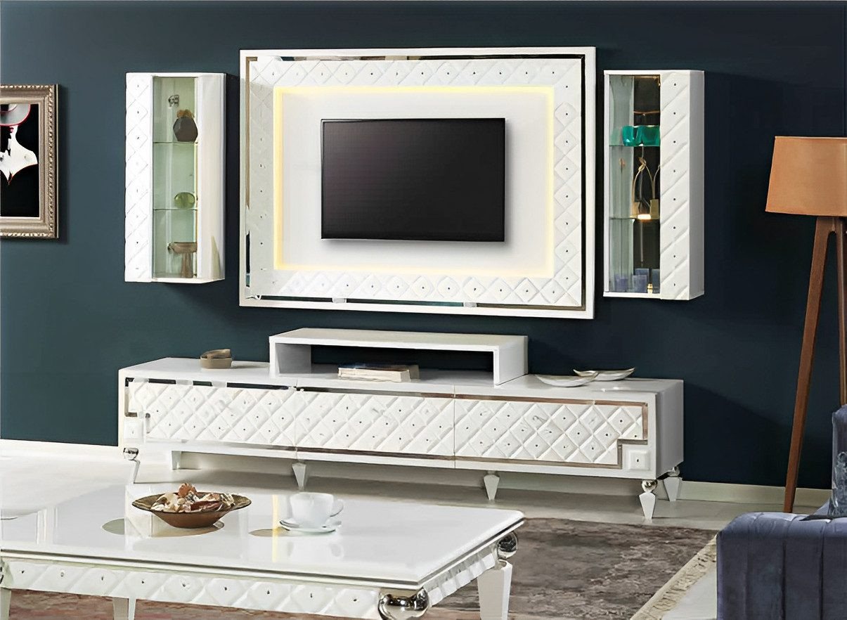 JVmoebel Wohnwand TV Ständer Sideboard RTV Lowboard Weiß Holz Wandschränke Modern, (1-St., Wohnwand), Made in Europa von JVmoebel