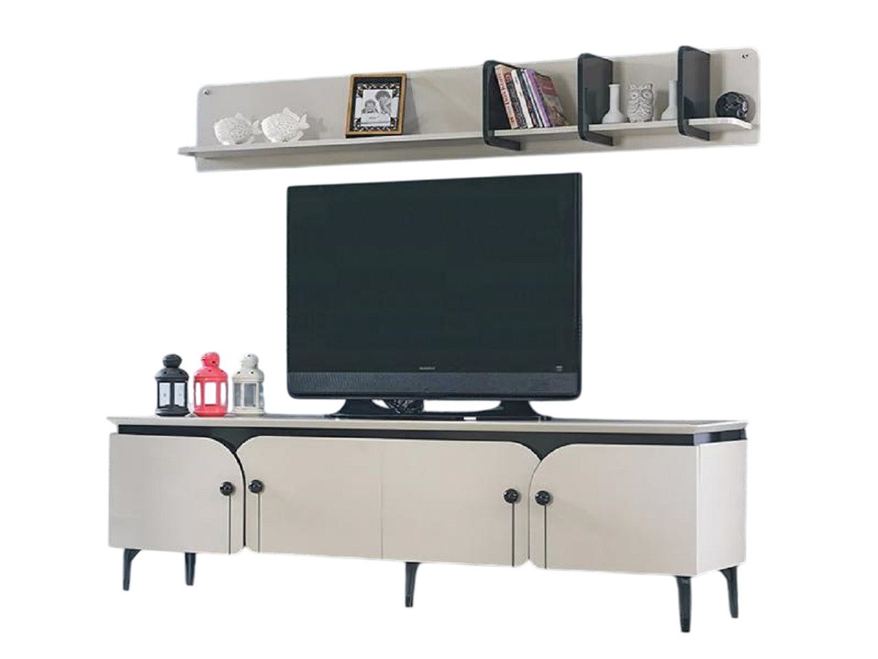 JVmoebel Wohnwand TV Wand Vitrine Schrank Wohnzimmer Fernseher Regal modern stylish, (2-St., 2tlg Wohnzimmer Set (TV Ständer + Wandregal), Made in Europa von JVmoebel
