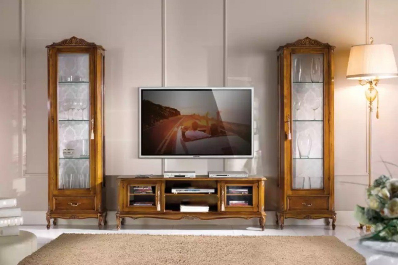 JVmoebel Wohnwand Wohnzimmer 2x Vitrine Schrank Wohnwand tv Ständer Design Set 3tlg, (3-St., 1x TV-Ständer + 2x Vitrine), Made in Europa von JVmoebel