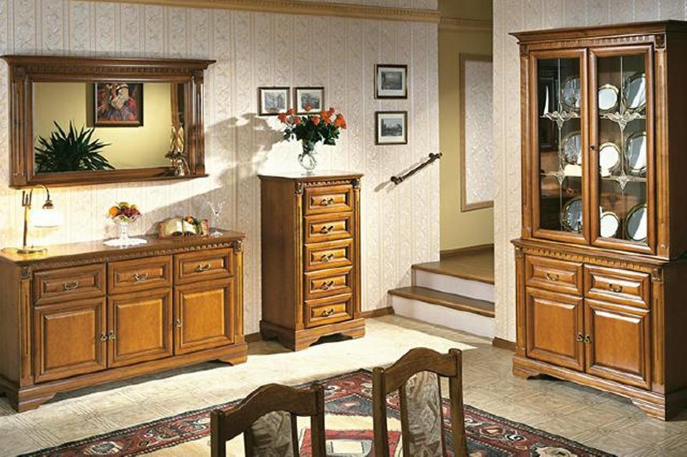 JVmoebel Wohnwand Wohnzimmer Set 4-teilig Landhaus Stil Kommode Vitrine Sideboard, Made in Europa JVmoebel Wohnwand Wohnzimmer Set 4-teilig Landhaus Stil Kommode Vitrine Sideboard, Made in Europa von JVmoebel