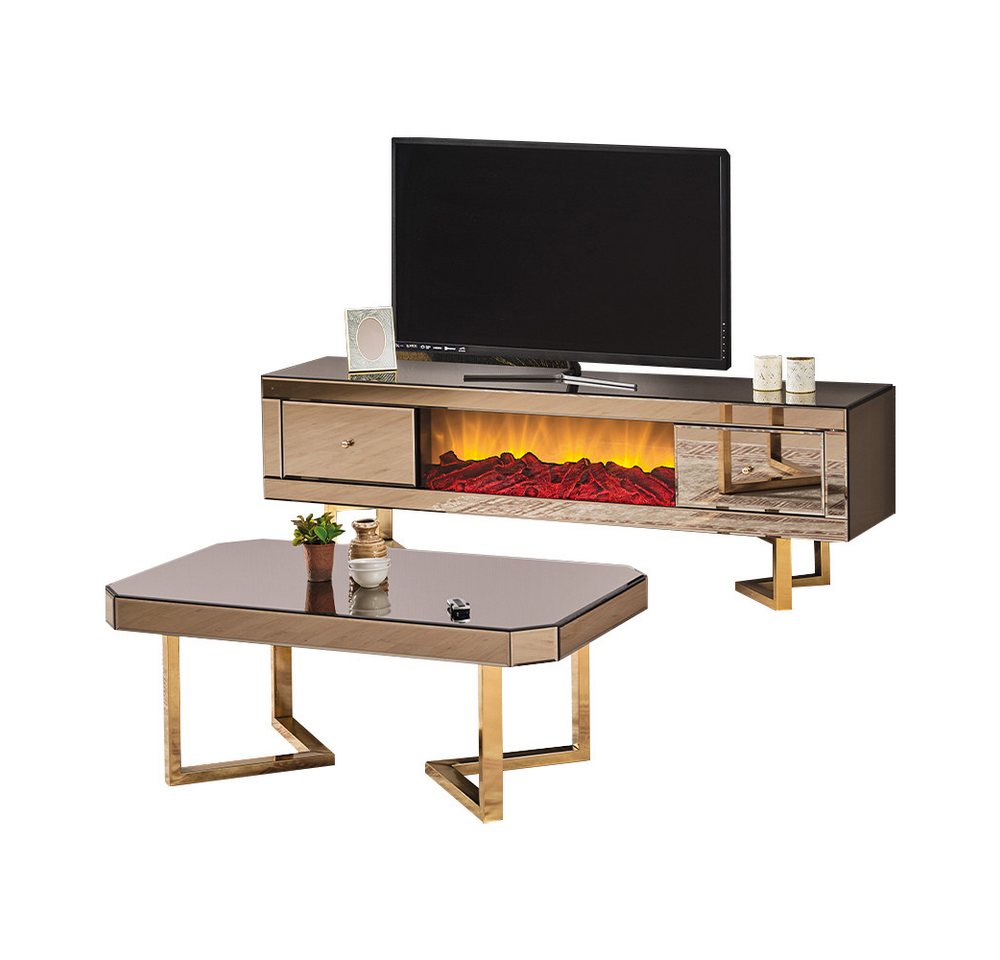 JVmoebel Wohnwand Wohnzimmer TV-Ständer Couchtisch Set 2tlg Sideboard Gold, (2-St., TV-Ständer), Made in Europa von JVmoebel