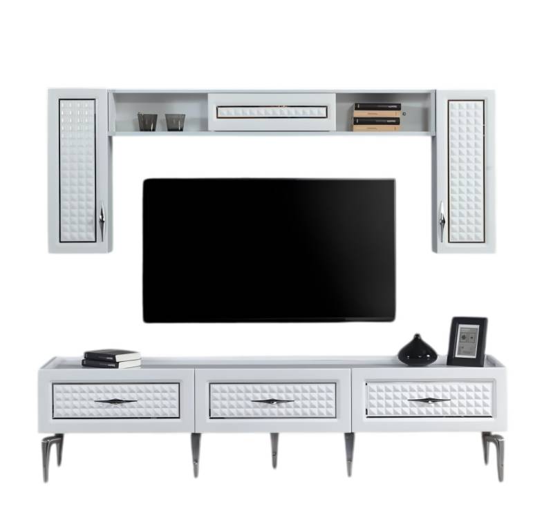 JVmoebel Wohnwand Moderne 3-teilige Wohnwand – Hochglanz Schrank fürs Wohnzimmer, (3-St., TV-Ständer/Seitenschrank/Wandregal), Made in Europa von JVmoebel