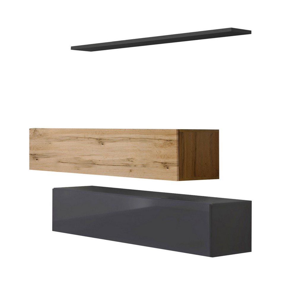 JVmoebel Wohnwand Wohnzimmer Wohnwand Set 3tlg Garnitur Schrank Holz Möbel Wand Regal, (3-St., Nur 2x Wandschrank + Wandregal), Made in Europa von JVmoebel