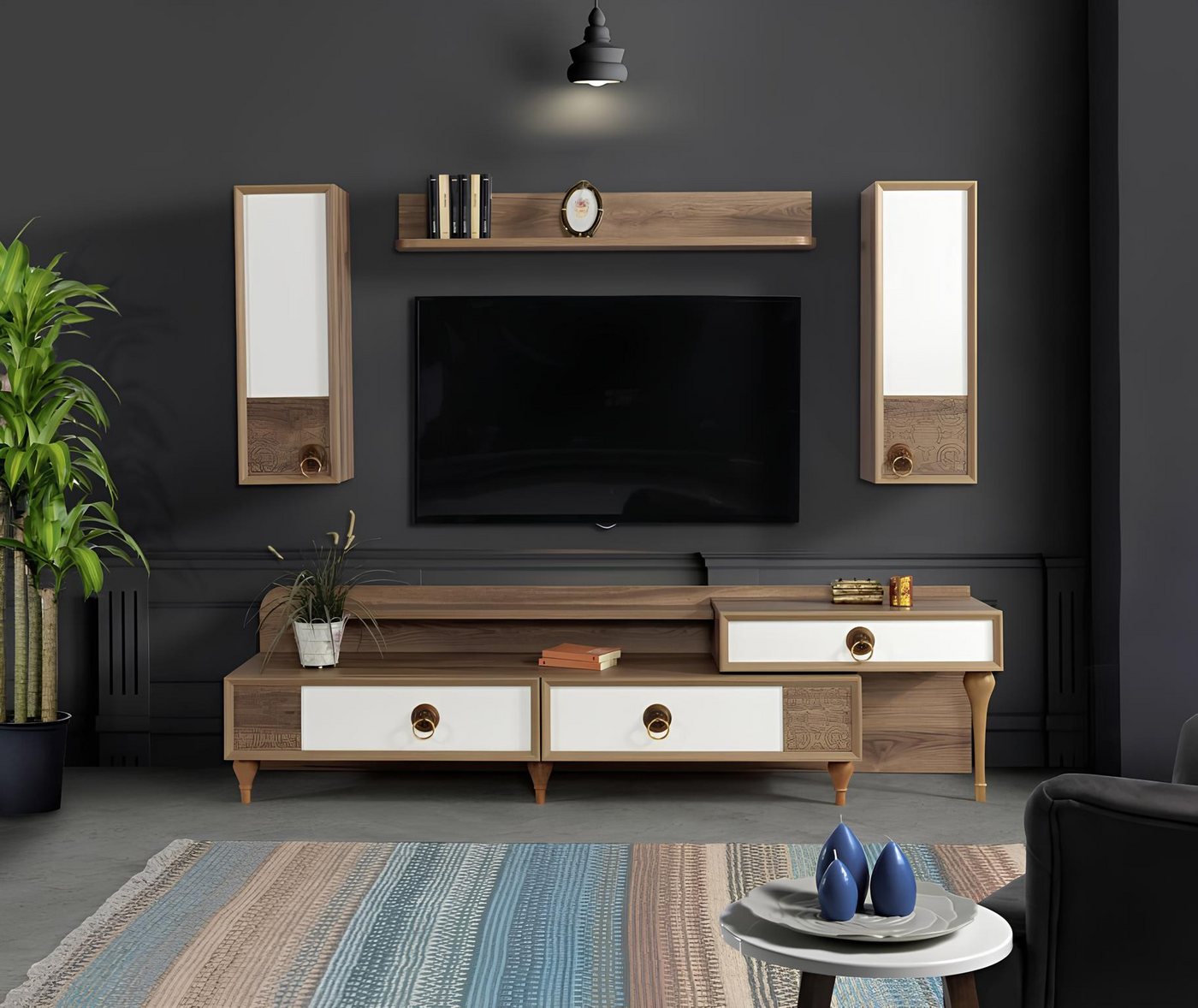 JVmoebel Wohnwand Wohnzimmer Wohnwand rtv Lowboard Holz Braun Möbel Fernseh Neu Modern, (3-St), Made in Europa von JVmoebel