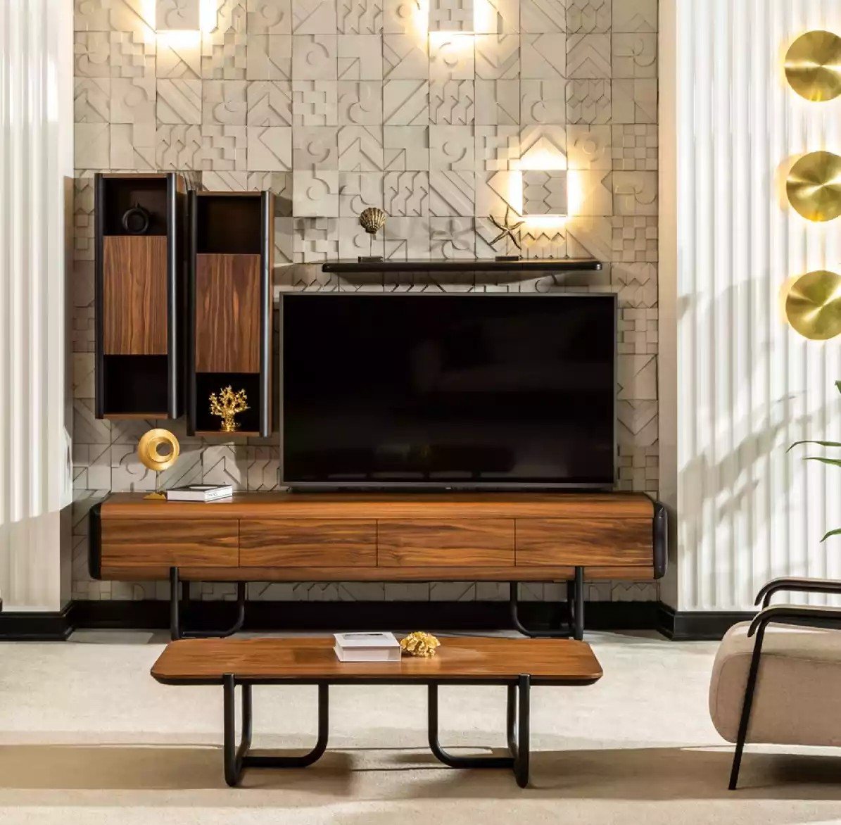 JVmoebel Wohnwand Wohnzimmermöbel-Set 5-teilig: Wandregal, Sideboard, Couchtisch, (5-St., 1x Lowboard + 2x Wandschranke + 1x Wandregal + 1x Couchtisch), Made in Europa von JVmoebel