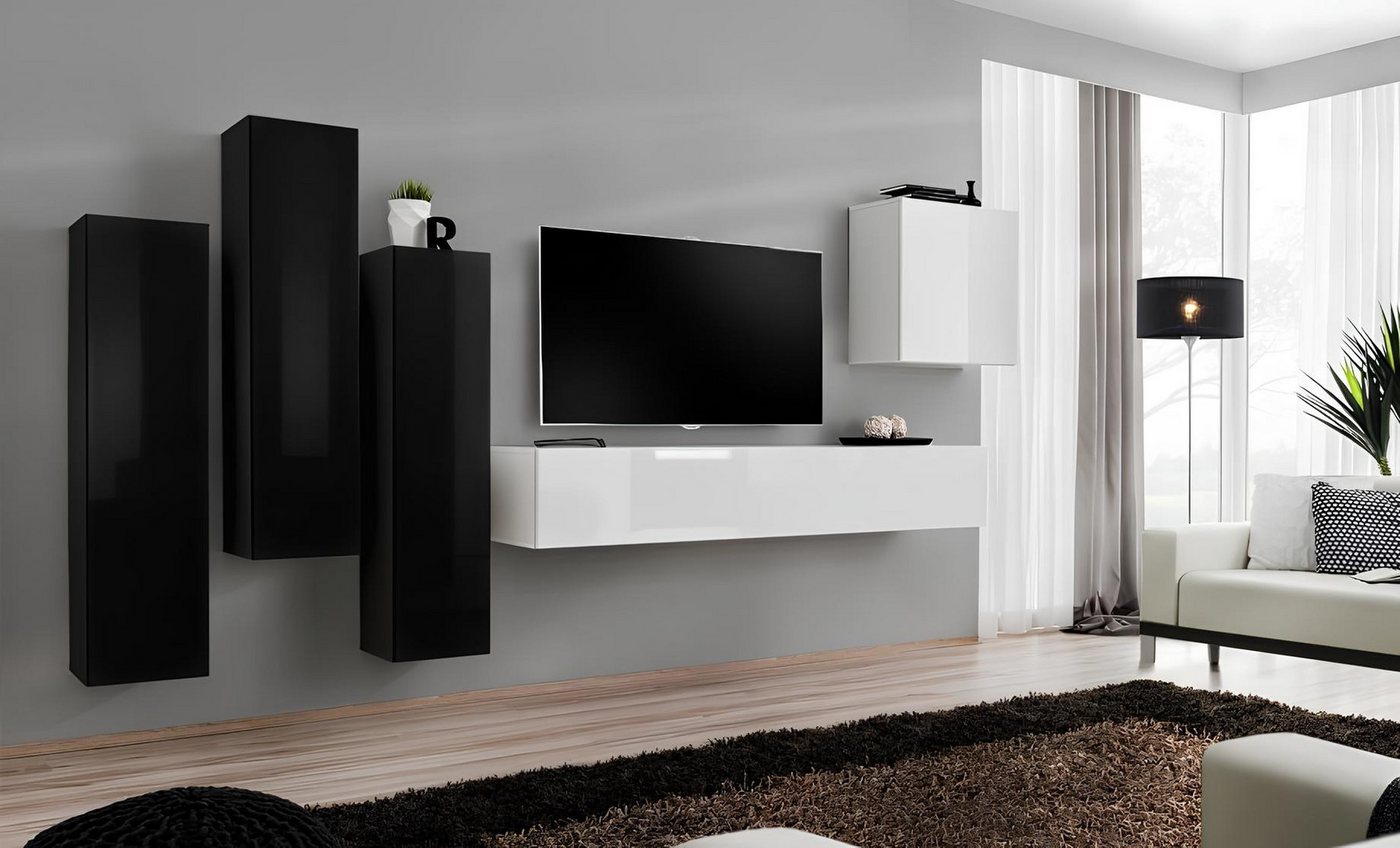 JVmoebel Wohnzimmer-Set Wohnzimmermöbel Set Komplett Lowboard TV-Standfuß, (6-St., 1x Wohnwand + 1x TV Ständer + 4x Wandschrank), Made in Europa von JVmoebel