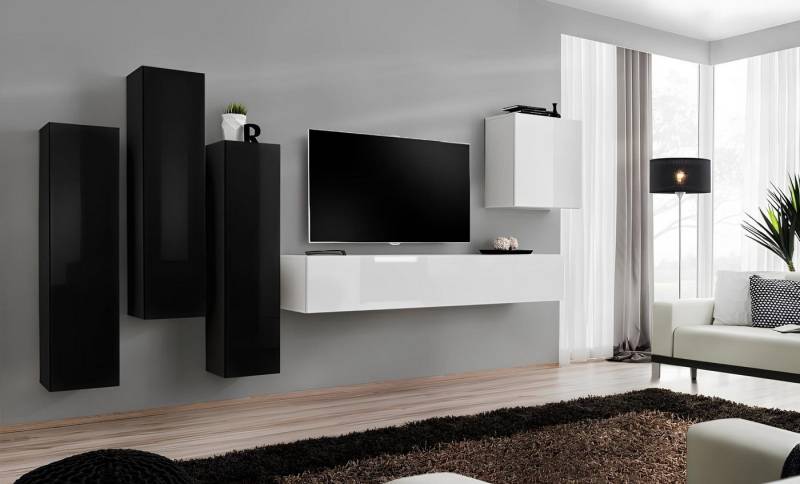 JVmoebel Wohnzimmer-Set Wohnzimmermöbel Set Komplett Lowboard TV-Standfuß, (6-St., 1x Wohnwand + 1x TV Ständer + 4x Wandschrank), Made in Europa von JVmoebel
