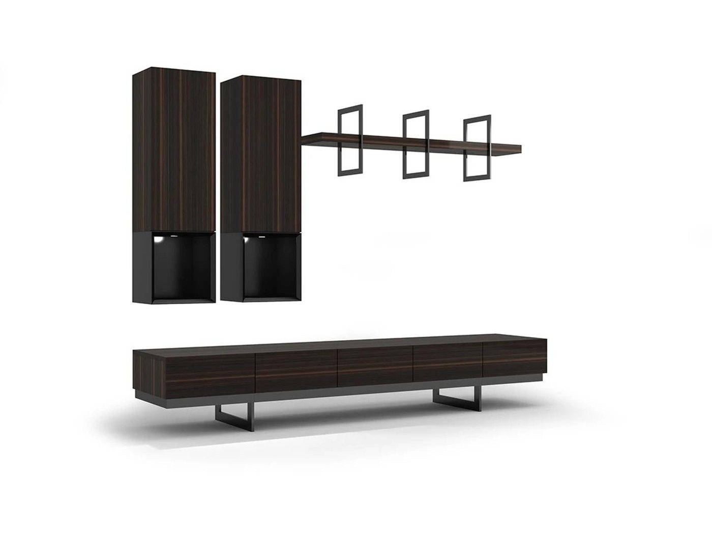 JVmoebel Wohnwand Wohnzimmermöbel Set TV-Rack mit 2 Wandschränken Design, (4-St., 1x TV-Ständer + 2x Wandschrank + 1x Wandregal), Made in Europa von JVmoebel