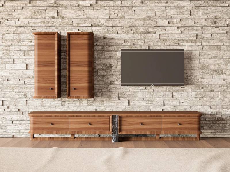 JVmoebel Wohnwand Wohnzimmermöbelset: TV-Ständer mit 2 Wandschränken aus Holz, (3-St., 1x TV-Ständer + 2x Wandschrank ohne Couchtisch), Made in Europa von JVmoebel
