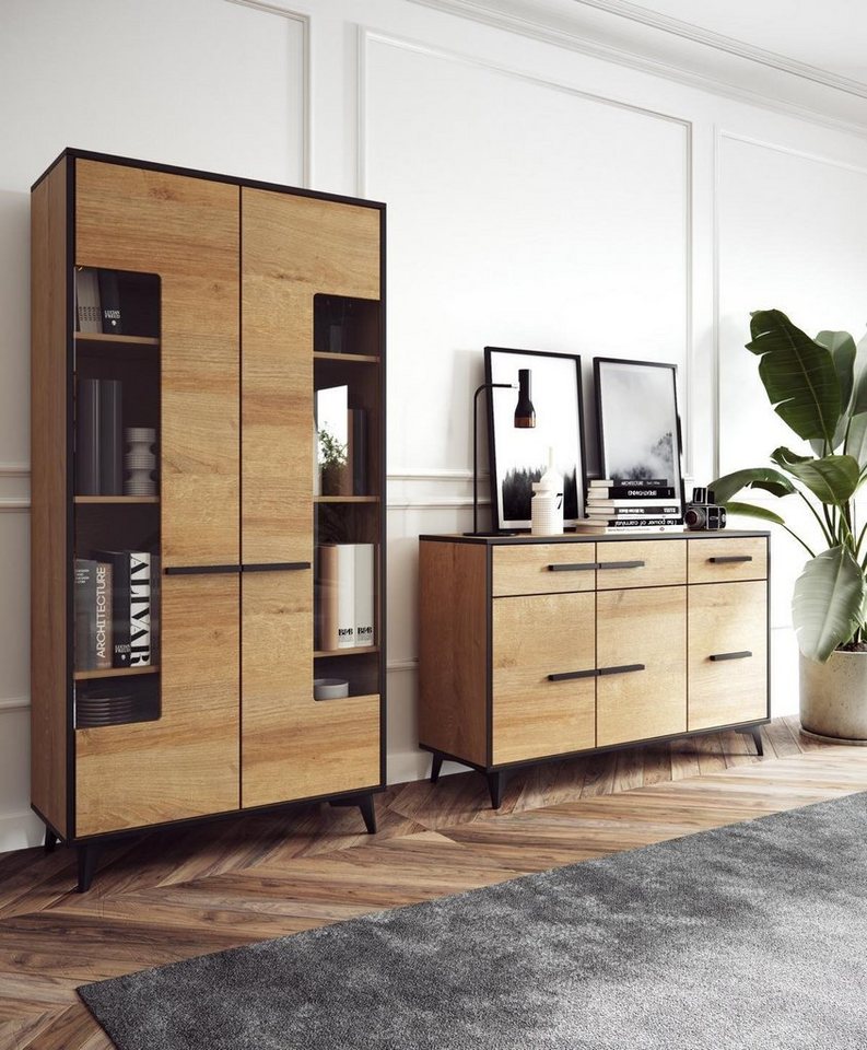 JVmoebel Wohnzimmer-Set, Design Kommoden Schrank Möbel Holz Luxus Wohnwand Sideboard Vitrine 2tlg. Set von JVmoebel