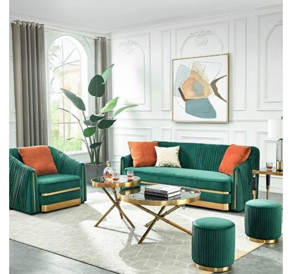 JVmoebel Wohnzimmer-Set, Designer Couch Polster Sitz Garnitur Sofa Garnituren Samt 3+1+1 von JVmoebel