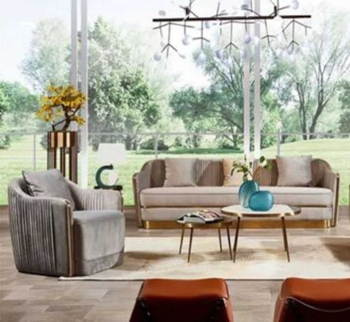 JVmoebel Wohnzimmer-Set, Designer Edel Stahl Textil Stoff Sofa Polster Couch Garnitur 3+1 von JVmoebel