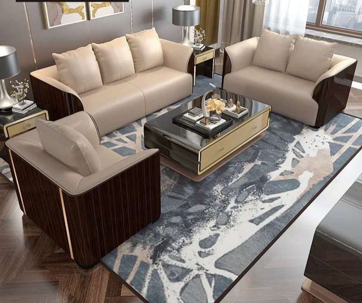 JVmoebel Wohnzimmer-Set, Designer Wohn Zimmer Sitz Möbel Couch Polster Leder Garnitur 3+1+1 von JVmoebel