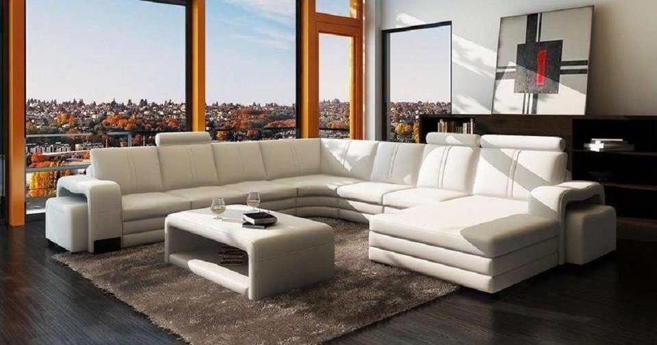 JVmoebel Wohnzimmer-Set, Ecksofa U-Form + 2x Hocker + Couchtisch Couch Design Polster Leder von JVmoebel
