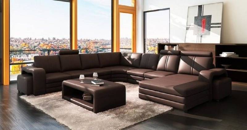 JVmoebel Wohnzimmer-Set, Ecksofa U-Form + 2x Hocker + Couchtisch Couch Design Polster Leder von JVmoebel
