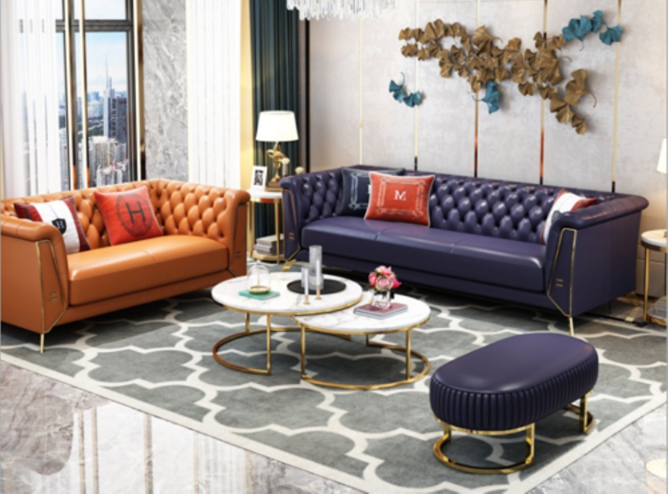 JVmoebel Wohnzimmer-Set, Italy Design Sofa Couch Polster Komplett Set Garnitur 3+2 Hocker von JVmoebel