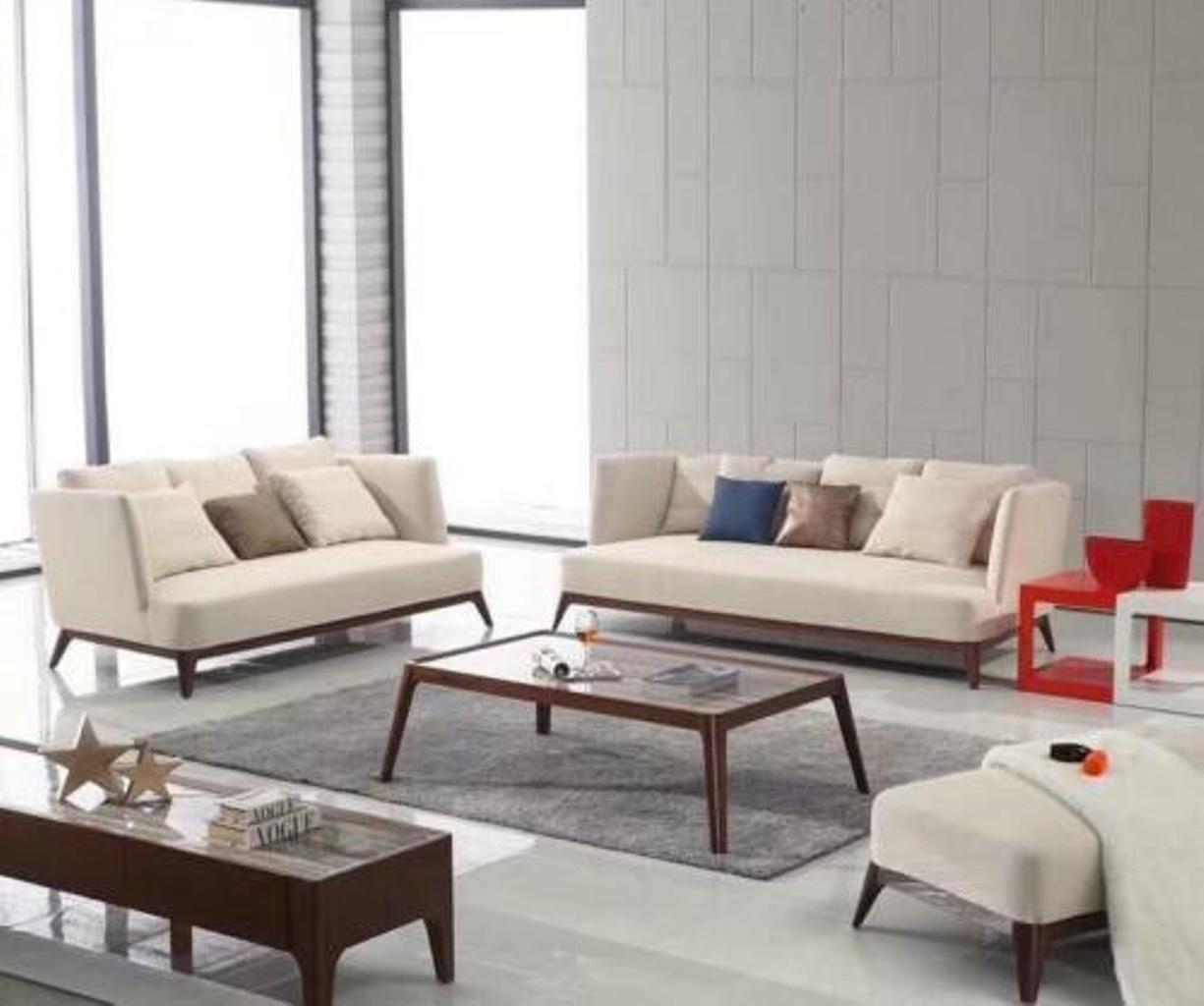 JVmoebel Wohnzimmer-Set, Land Haus Design Couch Sitz Polster Set Garnitur 3+2 Hocker Textil von JVmoebel
