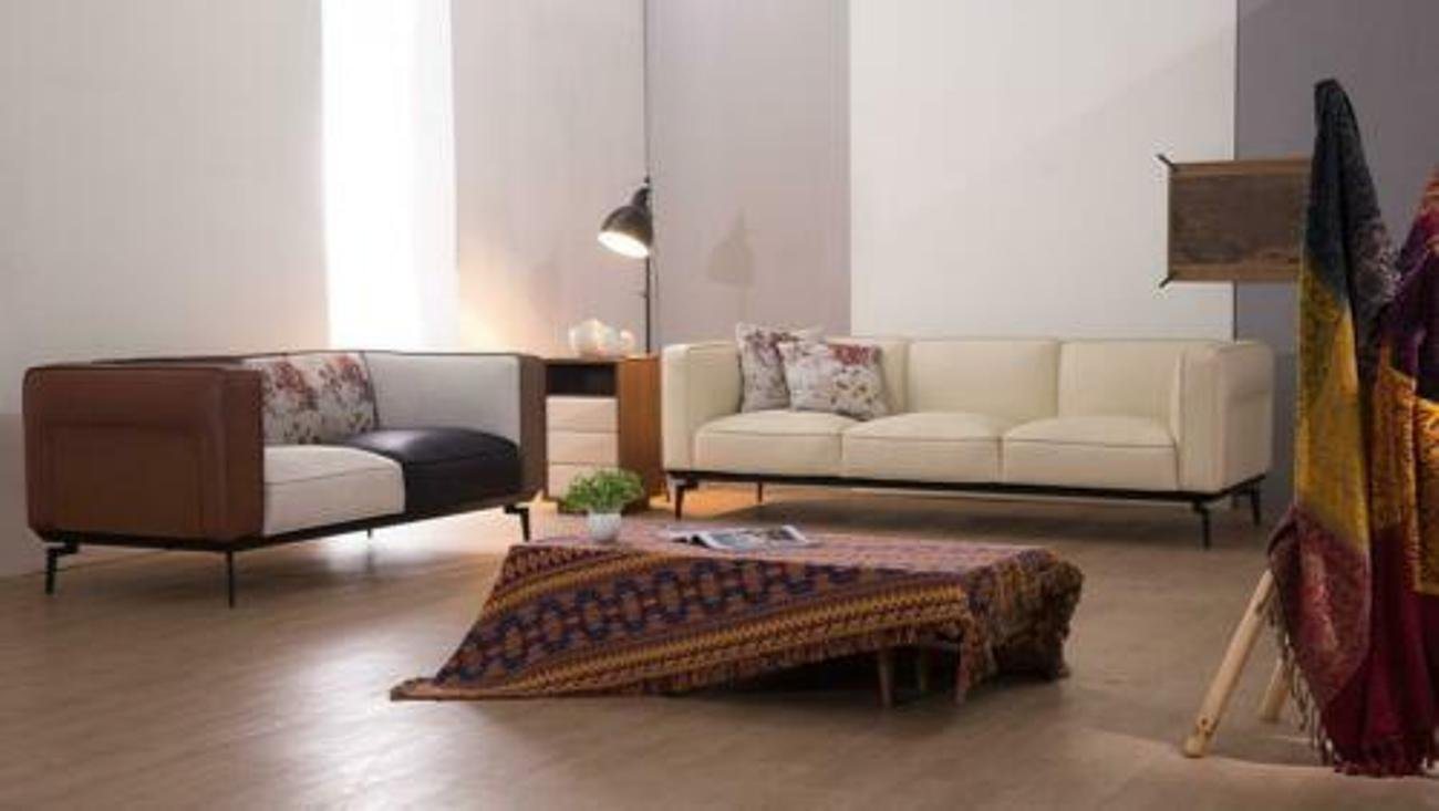 JVmoebel Wohnzimmer-Set, Luxus Designer Sitz Garnitur Sofa Polster Set Holz Leder Textil 3+2 von JVmoebel