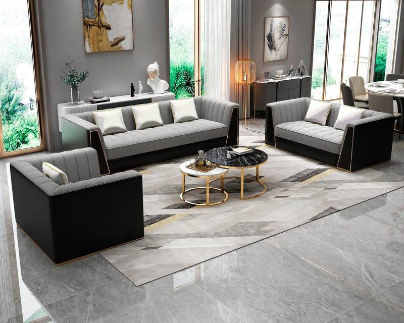 JVmoebel Polstergarnitur Sofagarnitur 3 2 1 Sitzer Set Sofa Polster Couchen Couch 3 tlg. Grau, Made in Europa von JVmoebel