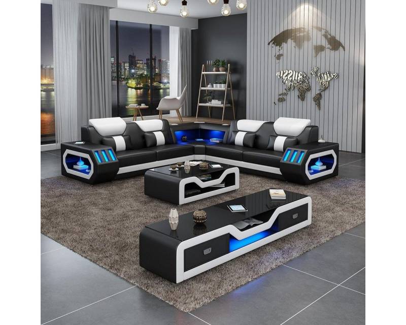 JVmoebel Ecksofa Polster L Form Couchtisch Sideboard Ledersofa Wohnzimmer Möbel, Made in Europa von JVmoebel