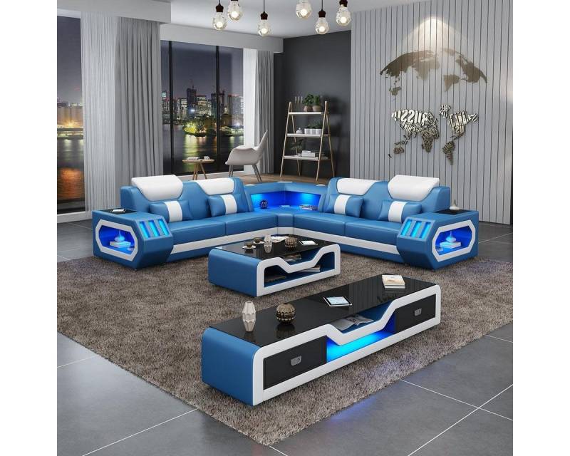 JVmoebel Ecksofa Polster L Form Couchtisch Sideboard Ledersofa Wohnzimmer Möbel, Made in Europa von JVmoebel