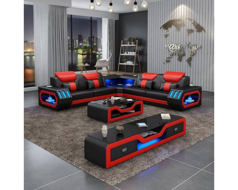 JVmoebel Ecksofa L Form Couchtisch Sofa Couch Polster Leder Blau modern neu, Made in Europa von JVmoebel