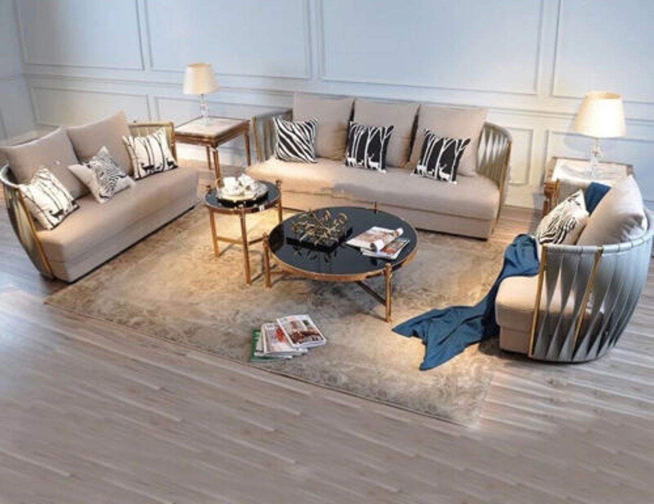 JVmoebel Wohnzimmer-Set, Metall Couch Polster Sitz Garnitur Sofa 3+1 Stoff Design Garnituren von JVmoebel