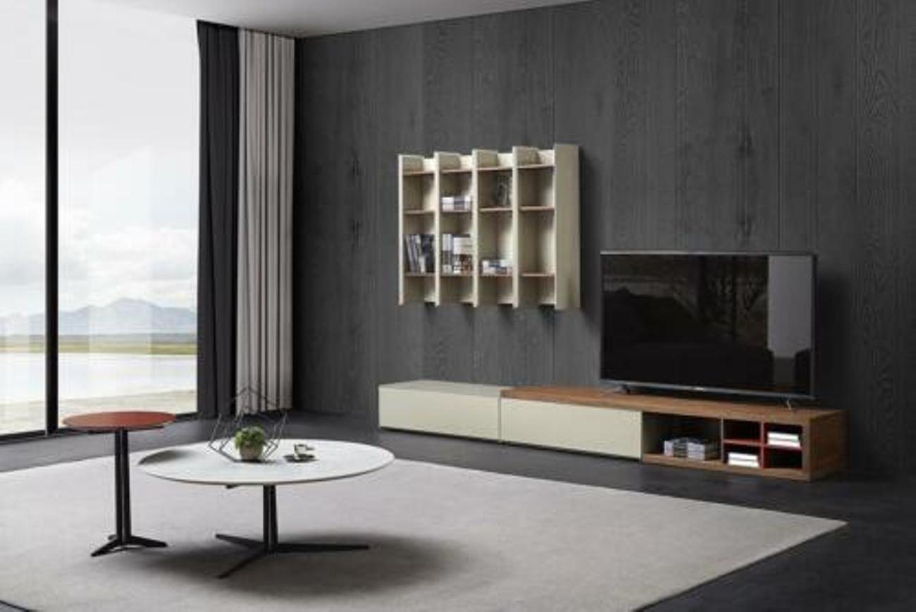 JVmoebel Wohnzimmer-Set, Wohn Zimmer Designer Komplett Set Regal Side Board Couch Tische Wand von JVmoebel