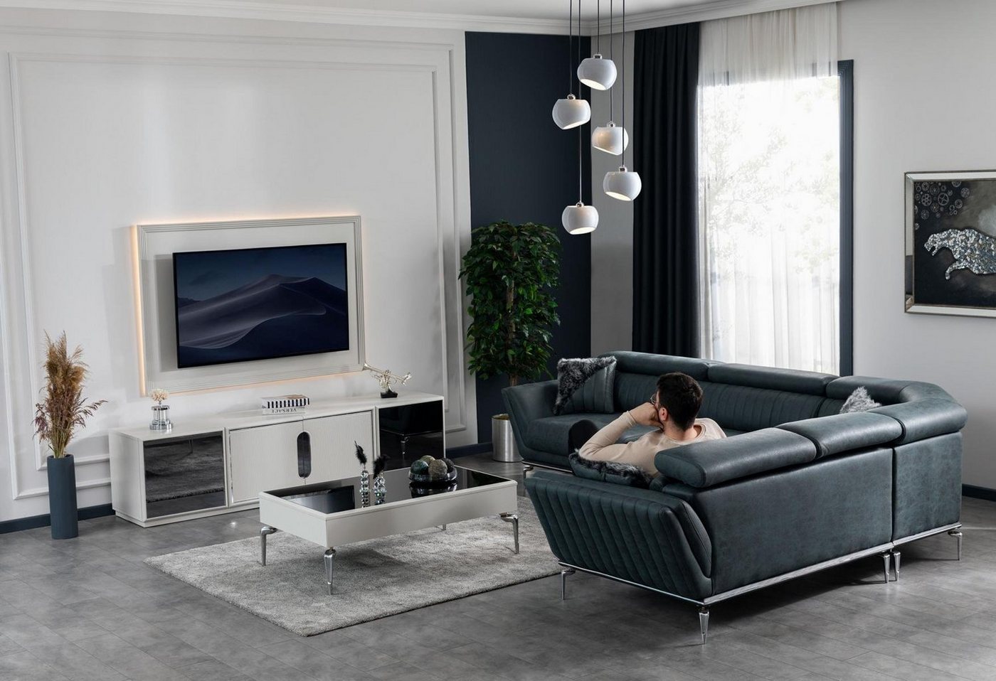 JVmoebel Wohnzimmer-Set, Wohnzimmer Set Ecksofa L-Form TV-Ständer Fernsehwand Garnitur Design von JVmoebel