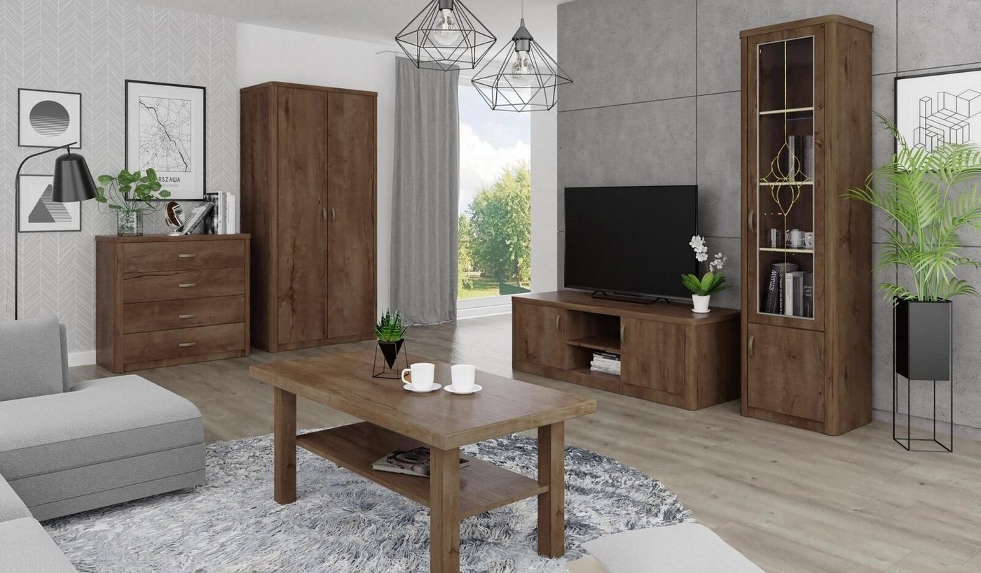 JVmoebel Wohnzimmer-Set, Wohnzimmer Set Vitrine TV Kommode Couchtisch Kommoden Schrank Holz Neu 5 tlg. von JVmoebel