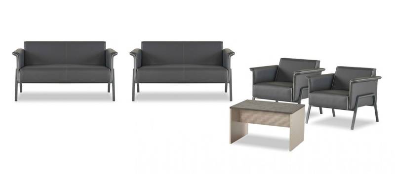 JVmoebel Wohnzimmer-Set Arbeitszimmer Dunkelgrauer Kaffeetisch Edle 2-Sitzer 2x Lehnsessel Set, (Arbeitszimmer-Set 5tlg (2x 2-Sitzer + 2x Sessel + Couchtisch), Made in Europa von JVmoebel