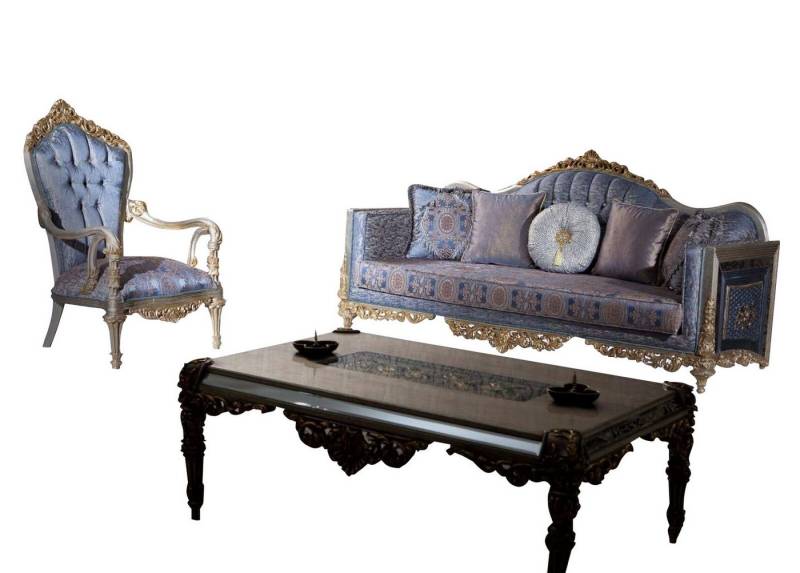 JVmoebel Wohnzimmer-Set Barock Sofa Chesterfield 3+1 Sitzer Couchtisch Sofagarnitur Möbel, (3-St., 1x 3-Sitzer + 1x Sessel + 1x Couchtisch), Made in Europa von JVmoebel