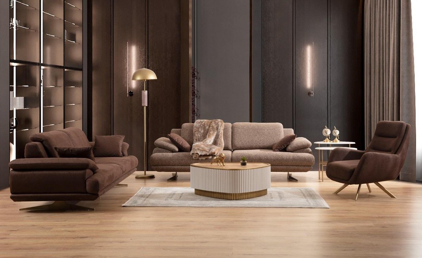 JVmoebel Polstergarnitur Beige-Braunes Wohnzimmer Set mit 2x 3-Sitzern und Couchtisch, (4-tlg., Nur Sofas 2x 3 Sitzer + Sessel + Couchtisch), Made in Europa von JVmoebel