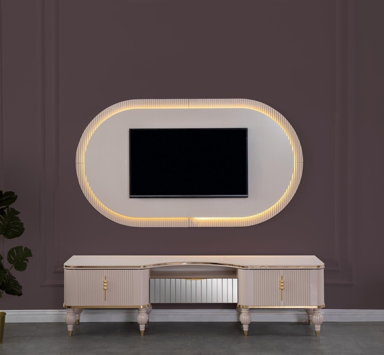 JVmoebel Wohnwand Beige Designer Wohnwand Set mit RTV-Lowboard und Wandpaneel, (2-St., 1x TV Ständer + 1x Wandpanel), Made in Europa von JVmoebel