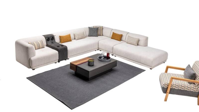 JVmoebel Ecksofa Beige Eckcouch mit Sessel Wohnraumsofa Lounge Sofa Ecksofa, 2 Teile, Made in Europa von JVmoebel
