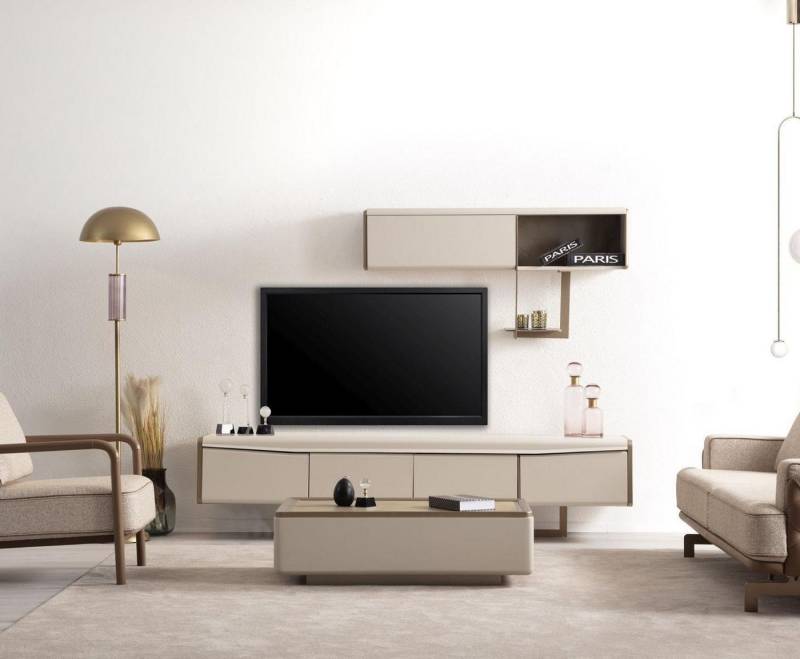 JVmoebel TV-Schrank Beiges Lowboard Holz Regal Designer RTV-Schrank Wohnzimmer Luxus Möbel (2-St., 1x RTV Lowboard + 1x Regal) Made in Europa von JVmoebel