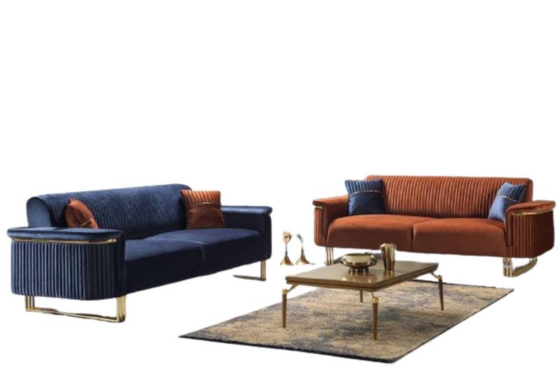 JVmoebel Wohnzimmer-Set Blau-Oranges Wohnzimmer Sofa-Set Designer Stoffsofas Möbel 2tlg, (2-St., Wohnzimmer-Set 2x 3-Sitzer ohne Couchtisch), Made in Europa von JVmoebel