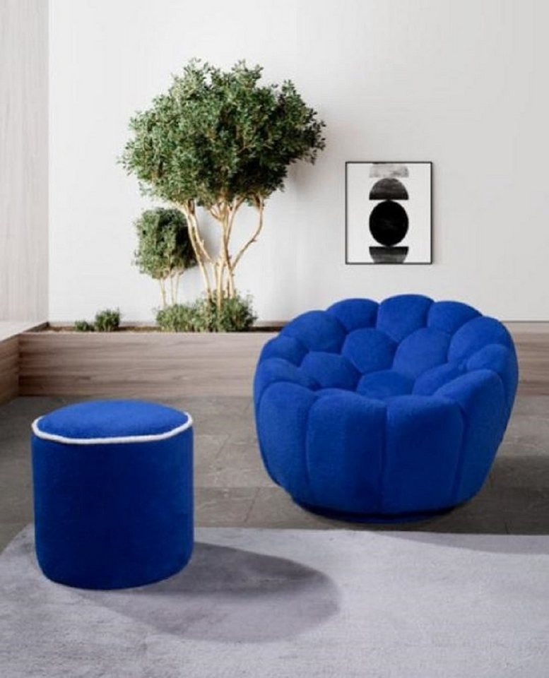 JVmoebel Wohnzimmer-Set Blauer Sessel Designer Wohnzimmer Set 2tlg Exklusiver Polster Hocker, (2-St., Sessel + Hocker), Made in Europa von JVmoebel