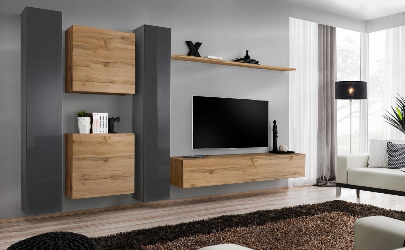JVmoebel Wohnwand Braun Designer Wohnwand Modernes TV-Board für Ihr Zuhause, (7-St., 1x Wohnwand + 1x TV Ständer + 4x Wandschrank + 1x Wandregal), Made in Europa von JVmoebel