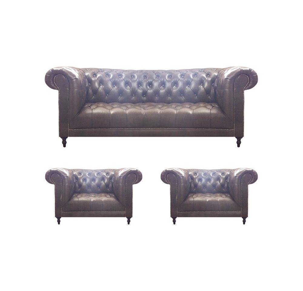 JVmoebel Wohnzimmer-Set Chesterfield Braun Polstermöbel Wohnzimmer Sessel 3+1+1 Sofa Dreisitze, (3-St., 1x 3-Sitzer Sofa + 2x Sessel), Made in Europa von JVmoebel