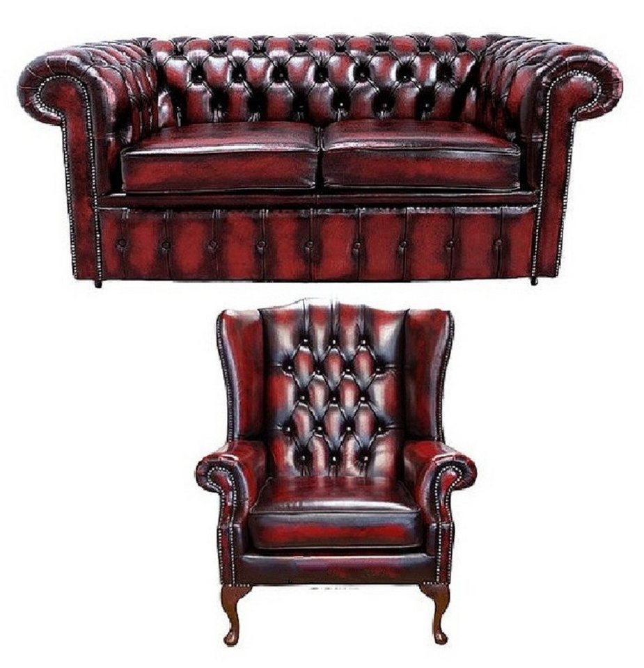 JVmoebel Polstergarnitur Chesterfield Design Sofagarnitur Ohrensessel Sofa Couch Set Polster, (2-tlg., Chesterfield 2 Sitzer + Ohrensessel), Made in Europa von JVmoebel