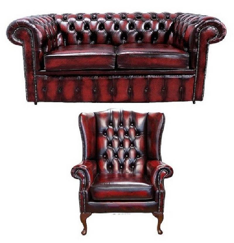JVmoebel Polstergarnitur Chesterfield Design Sofagarnitur Ohrensessel Sofa Couch Set Polster, (2-tlg., Chesterfield 2 Sitzer + Ohrensessel), Made in Europa von JVmoebel