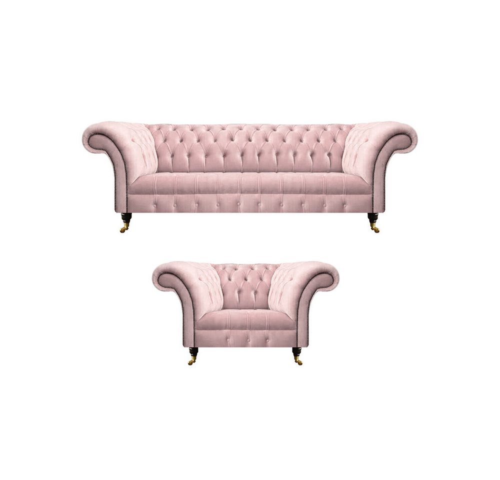 JVmoebel Wohnzimmer-Set Chesterfield Rosa Komplett 2tlg Dreisitze Sofa Luxus Sessel, (2-St., 1x 3-Sitzer Sofa + 1x Sessel), Made in Europa von JVmoebel