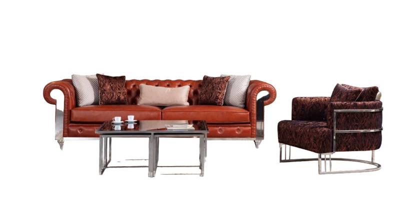 JVmoebel Wohnzimmer-Set Chesterfield Sofagarnitur Kunstleder Dreisitzer Braun Sessel, (2-St., Nur Sofa 2x 3 Sitzer + Sessel), Made in Europe von JVmoebel