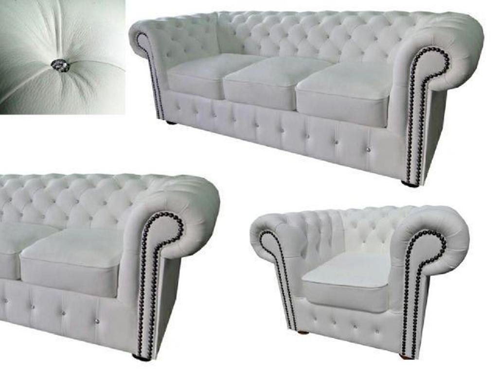 JVmoebel Wohnzimmer-Set Chesterfield Sofagarnitur Weiß 3+2+1 Garnitur 100% Leder Sofort, (3-St., 3-Sitzer Sofa/2-Sitzer Sofa/Sessel), Made in Europa von JVmoebel