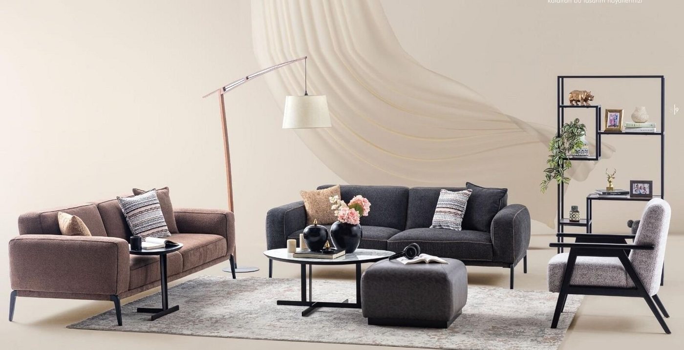 JVmoebel Wohnzimmer-Set Couchgarnitur Dreisitzer Sessel Sofa Stoff Mehrfarbig Stoffsofa Set, (3-St., 3x Sofa / Sessel), Made in Europa von JVmoebel