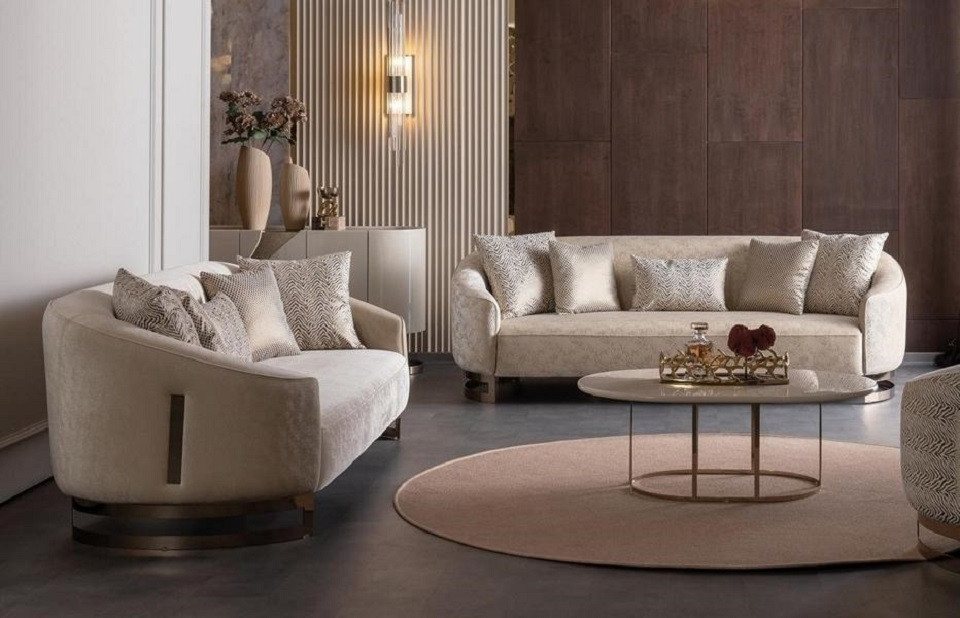 JVmoebel Polstergarnitur Couchgarnitur Sofa Set 2x Sofas 3 Sitzer Couchtisch Edelstahl, (3-tlg., 3tlg. Wohnzimmer Set(2x Sofas 3 Sitzer + Couchtisch), Made in Europa von JVmoebel