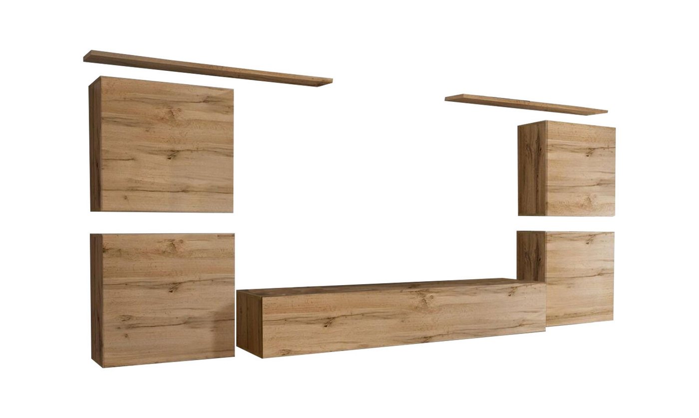 JVmoebel Wohnzimmer-Set Design Wandschrank Regal Wohnzimmer Holz TV Ständer Wand Regale Neu, (8-St., 1x Wohnwand + 1x TV Ständer + 4x Wandschrank + 2x Wandregal), Made in Europa von JVmoebel